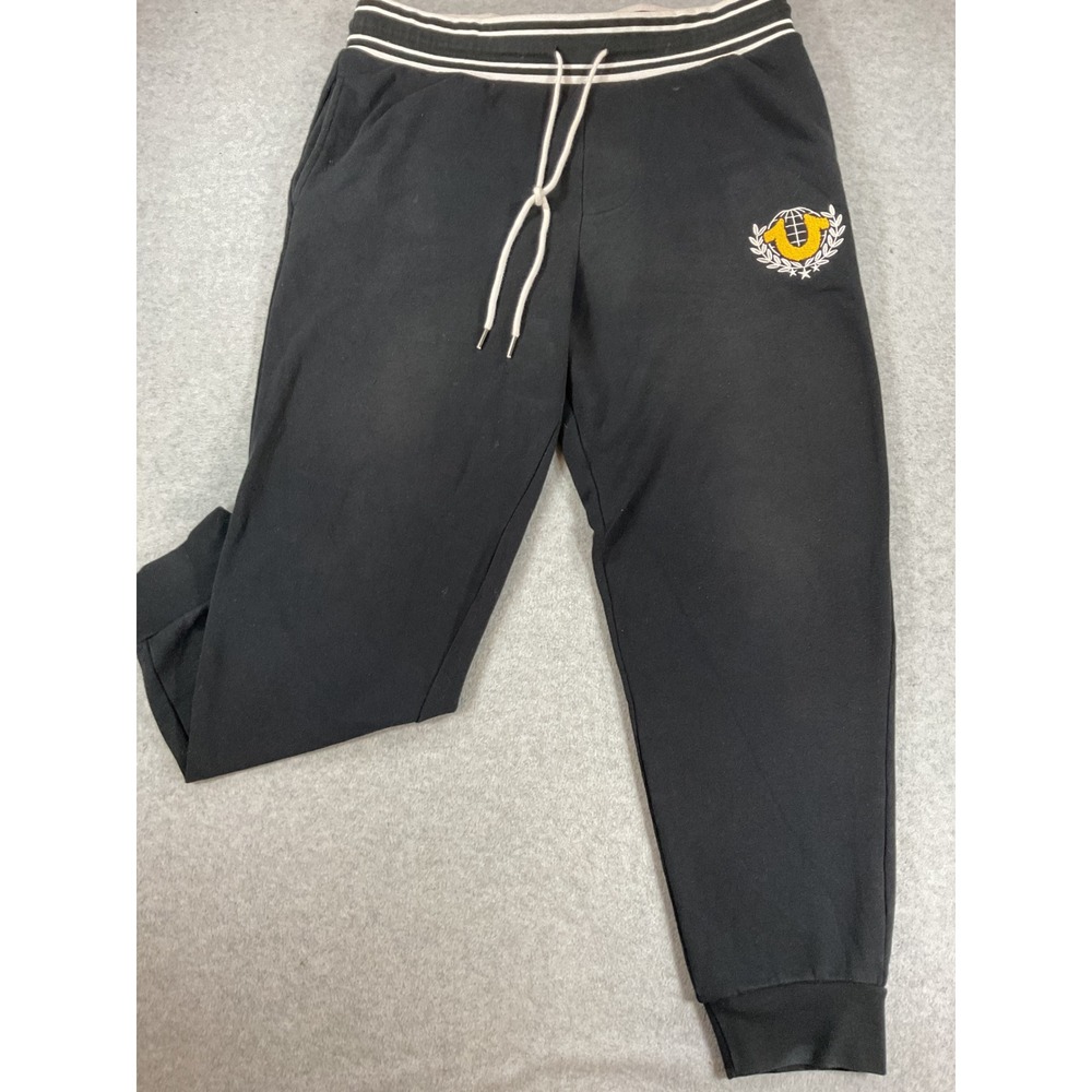 True Religion Mens Black Horseshoe Logo Jogger Sweatpants Size Large 2774